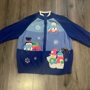 🎄Tiara International Christmas Collection blue Christmas Sweater, size Large
